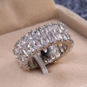 NEW 925 Silver Teardrop Diamond Double Layer Ring